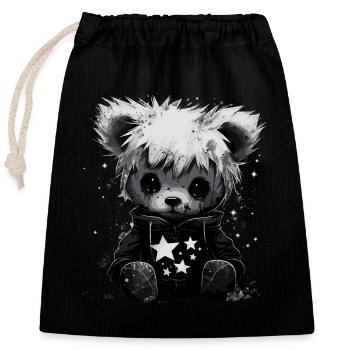 Niedlicher Emo Teddybär - Verschließbarer Geschenkbeutel aus Baumwolle (25x30cm) - Schwarz - Vorne