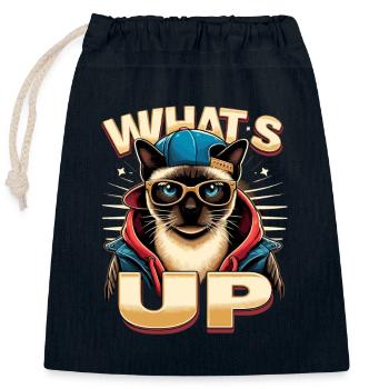 Siamese Cat Whats Up Design - Closable cotton gift bag (25x30cm) - navy - Front