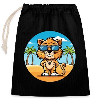 Liger Hybrid Löwe Tiger Katzenrasse Cartoon Strand - Verschließbarer Geschenkbeutel aus Baumwolle (25x30cm) - Schwarz - Vorne