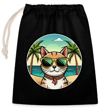 Scottish Straight Cat Breed Cartoon Sunglass Beach - Closable cotton gift bag (25x30cm) - black - Front