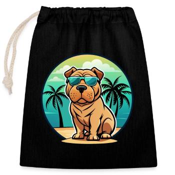 Shar Pei Hunderasse Cartoon Sonnenbrille Strand - Verschließbarer Geschenkbeutel aus Baumwolle (25x30cm) - Schwarz - Vorne