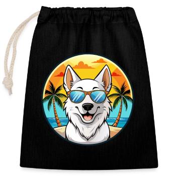 Berger Blanc Suisse Hunderasse Cartoon Sonnenbrille - Verschließbarer Geschenkbeutel aus Baumwolle (25x30cm) - Schwarz - Vorne