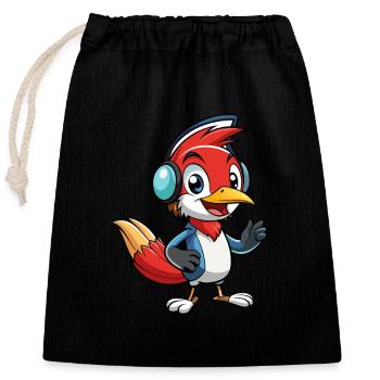 Woodpecker Funny Cartoon Character Musique de casque - Sac cadeau en coton avec cordon (25 x 30 cm) - noir - Devant