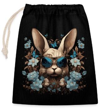 Lapin cool avec des fleurs - Sac cadeau en coton avec cordon (25 x 30 cm) - noir - Devant