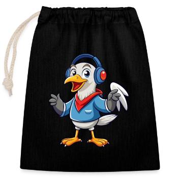 Albatross Funny Cartoon Character Headphone Music - Closable cotton gift bag (25x30cm) - black - Front