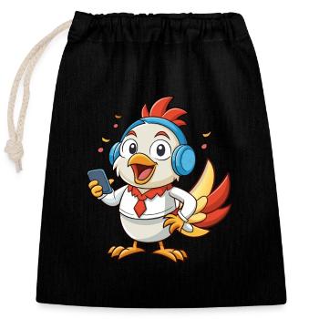 Poulet Drôle Dessin Animé Personnage Casque Musique - Sac cadeau en coton avec cordon (25 x 30 cm) - noir - Devant