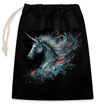 Licorne fantaisie - Sac cadeau en coton avec cordon (25 x 30 cm) - noir - Devant