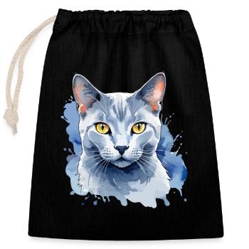 Chat bleu russe Aquarelle - Sac cadeau en coton avec cordon (25 x 30 cm) - noir - Devant