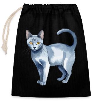 Chat bleu russe Aquarelle - Sac cadeau en coton avec cordon (25 x 30 cm) - noir - Devant