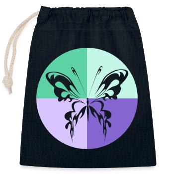 Quatuor de papillons Vert Violet - Sac cadeau en coton avec cordon (25 x 30 cm) - bleu marine - Devant