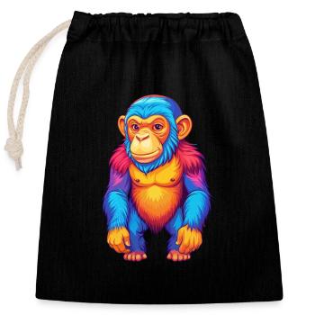 Chimpanzee Colorful Kawaii Cartoon Character - Closable cotton gift bag (25x30cm) - black - Front