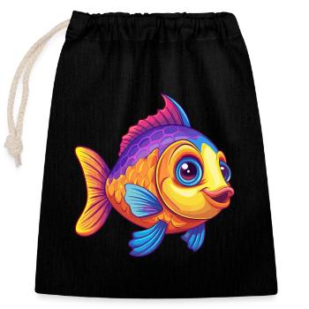 corail récif poisson coloré kawaii dessin animé animal marin - Sac cadeau en coton avec cordon (25 x 30 cm) - noir - Devant