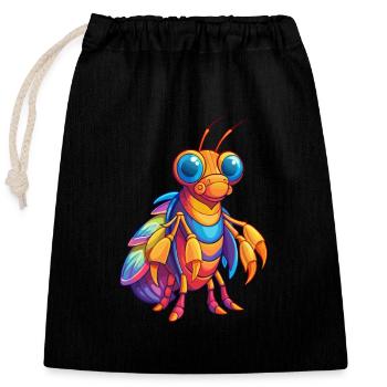Pfau Mantis Garnelen Bunte Kawaii Karikatur - Verschließbarer Geschenkbeutel aus Baumwolle (25x30cm) - Schwarz - Vorne