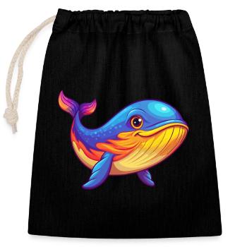 Blue Whale Colorful Kawaii Cartoon Sea Animal - Closable cotton gift bag (25x30cm) - black - Front