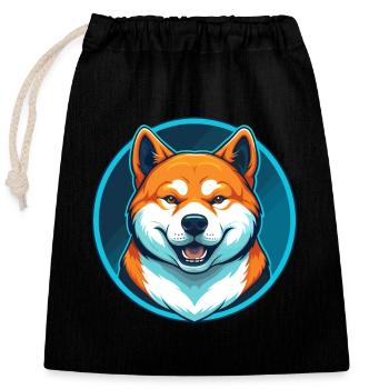 Akita chien mignon kawaii dessin animé animal animal de compagnie logo - Sac cadeau en coton avec cordon (25 x 30 cm) - noir - Devant