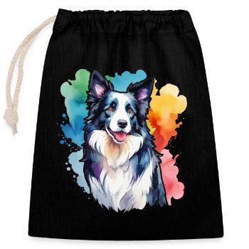 Border Collie Watercolors - Closable cotton gift bag (25x30cm) - black - Front