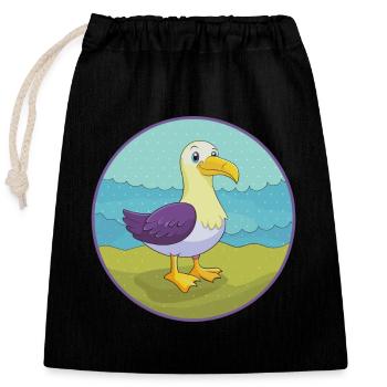 Albatross Cute Kawaii Cartoon Clipart Animal Pet - Closable cotton gift bag (25x30cm) - black - Front