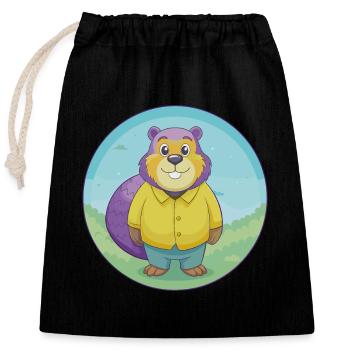 Biber Niedlich Kawaii Cartoon Clipart Tier Haustier - Verschließbarer Geschenkbeutel aus Baumwolle (25x30cm) - Schwarz - Vorne
