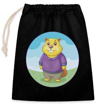 Gopher Niedliche Kawaii Cartoon Clipart Tier Haustier - Verschließbarer Geschenkbeutel aus Baumwolle (25x30cm) - Schwarz - Vorne
