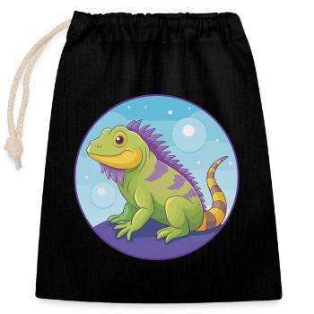 Iguana Cute Kawaii Cartoon Clipart Animal Pet - Closable cotton gift bag (25x30cm) - black - Front