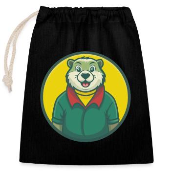 Marmot Cute Kawaii Cartoon Clipart Pet Animal - Closable cotton gift bag (25x30cm) - black - Front