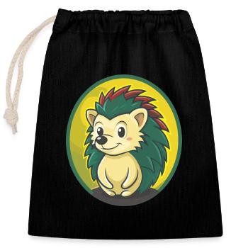 Igel Niedlich Kawaii Cartoon Clipart Haustier Tier - Verschließbarer Geschenkbeutel aus Baumwolle (25x30cm) - Schwarz - Vorne