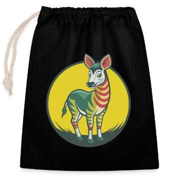 Okapi Cute Kawaii Cartoon Clipart Pet Animal - Closable cotton gift bag (25x30cm) - black - Front