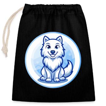 Arktischer Wolf Blau Kawaii Cartoon Charakter Clipart - Verschließbarer Geschenkbeutel aus Baumwolle (25x30cm) - Schwarz - Vorne
