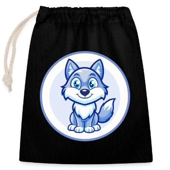 Wolf Blau Kawaii Cartoon Figur Clipart Haustier - Verschließbarer Geschenkbeutel aus Baumwolle (25x30cm) - Schwarz - Vorne