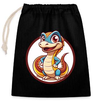 Basilic drôle Kawaii dessin animé Clipart Animal animal de compagnie - Sac cadeau en coton avec cordon (25 x 30 cm) - noir - Devant