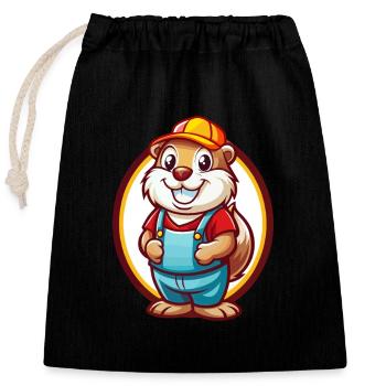 Gopher Lustige Kawaii Cartoon Clipart Tier Haustier - Verschließbarer Geschenkbeutel aus Baumwolle (25x30cm) - Schwarz - Vorne
