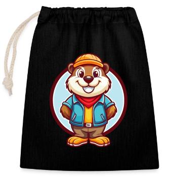 Marmot Funny Kawaii Cartoon Clipart Animal Pet - Closable cotton gift bag (25x30cm) - black - Front