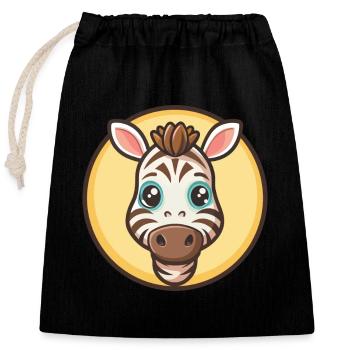 Zebra Kawaii Cartoon Figur Tier Haustier Gesicht - Verschließbarer Geschenkbeutel aus Baumwolle (25x30cm) - Schwarz - Vorne