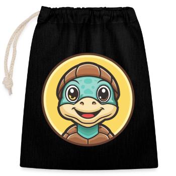 Schildkröte Kawaii Cartoon Figur Tier Haustier Gesicht - Verschließbarer Geschenkbeutel aus Baumwolle (25x30cm) - Schwarz - Vorne