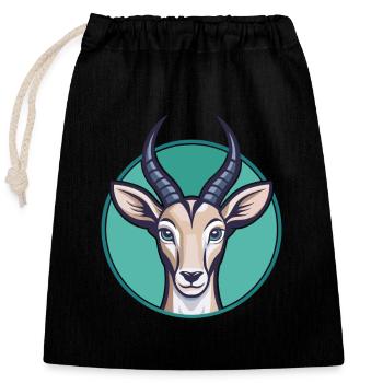 Antelope Kawaii Cartoon Character Animal Pet Face - Closable cotton gift bag (25x30cm) - black - Front