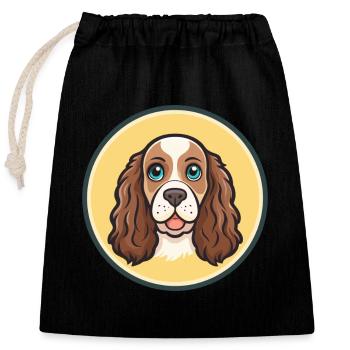 Picardy Spaniel Dog Breed Cartoon Kawaii Clipart - Closable cotton gift bag (25x30cm) - black - Front