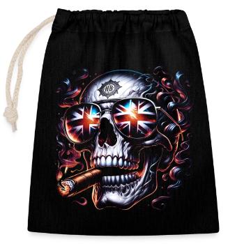 Union Jack Skull with Cigar - British Pride - Closable cotton gift bag (25x30cm) - black - Front
