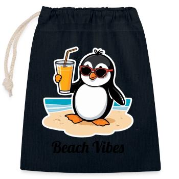 Casual beach penguin – summer holiday feeling - Closable cotton gift bag (25x30cm) - navy - Front