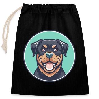 Rottweiler chien race dessin animé Kawaii Clipart Animal - Sac cadeau en coton avec cordon (25 x 30 cm) - noir - Devant