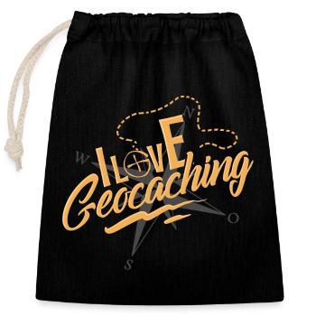 Geocaching - Verschließbarer Geschenkbeutel aus Baumwolle (25x30cm) - Schwarz - Vorne