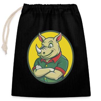 Rhino Cute Kawaii Cartoon Clipart Pet Animal - Closable cotton gift bag (25x30cm) - black - Front