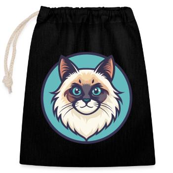 Ragdoll Chat Race Dessin Animé Kawaii Animal Pet - Sac cadeau en coton avec cordon (25 x 30 cm) - noir - Devant