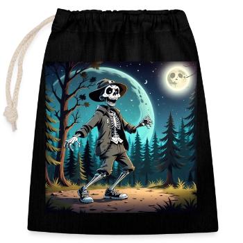 Squelette Mystérieux en Chapeau et Veste - Sac cadeau en coton avec cordon (25 x 30 cm) - noir - Devant