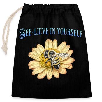 Bee-lieve in yourself, cute bee design - Closable cotton gift bag (25x30cm) - black - Front