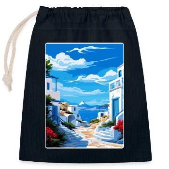 Milos Grèce Affiche de voyage Souvenir Carte Postale Peinture - Sac cadeau en coton avec cordon (25 x 30 cm) - bleu marine - Devant