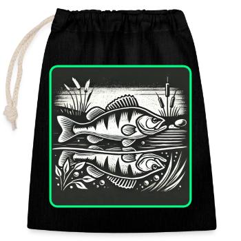 Barsch Raubfisch Design - Verschließbarer Geschenkbeutel aus Baumwolle (25x30cm) - Schwarz - Vorne