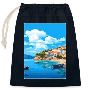 Parga Grèce Affiche de voyage Souvenir Carte Postale Peinture - Sac cadeau en coton avec cordon (25 x 30 cm) - bleu marine - Devant