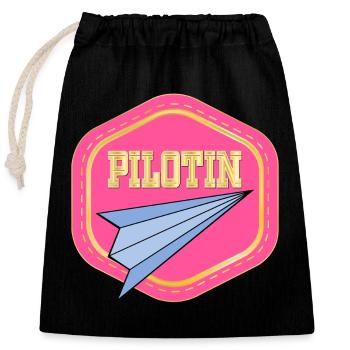LUFTFAHRT PILOTIN - PAPIERFLIEGER - Verschließbarer Geschenkbeutel aus Baumwolle (25x30cm) - Schwarz - Vorne