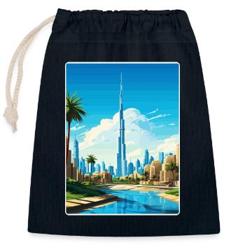 Illustration de la ligne d’horizon de Dubaï - Sac cadeau en coton avec cordon (25 x 30 cm) - bleu marine - Devant