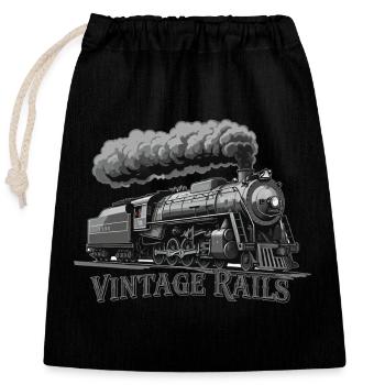 Vintage Steam Locomotive - Closable cotton gift bag (25x30cm) - black - Front
